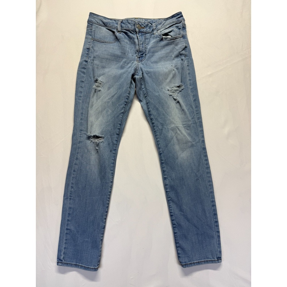American Eagle Outfitters Jegging Jeans Womens 12 Blue Denim Distressed Mid Rise